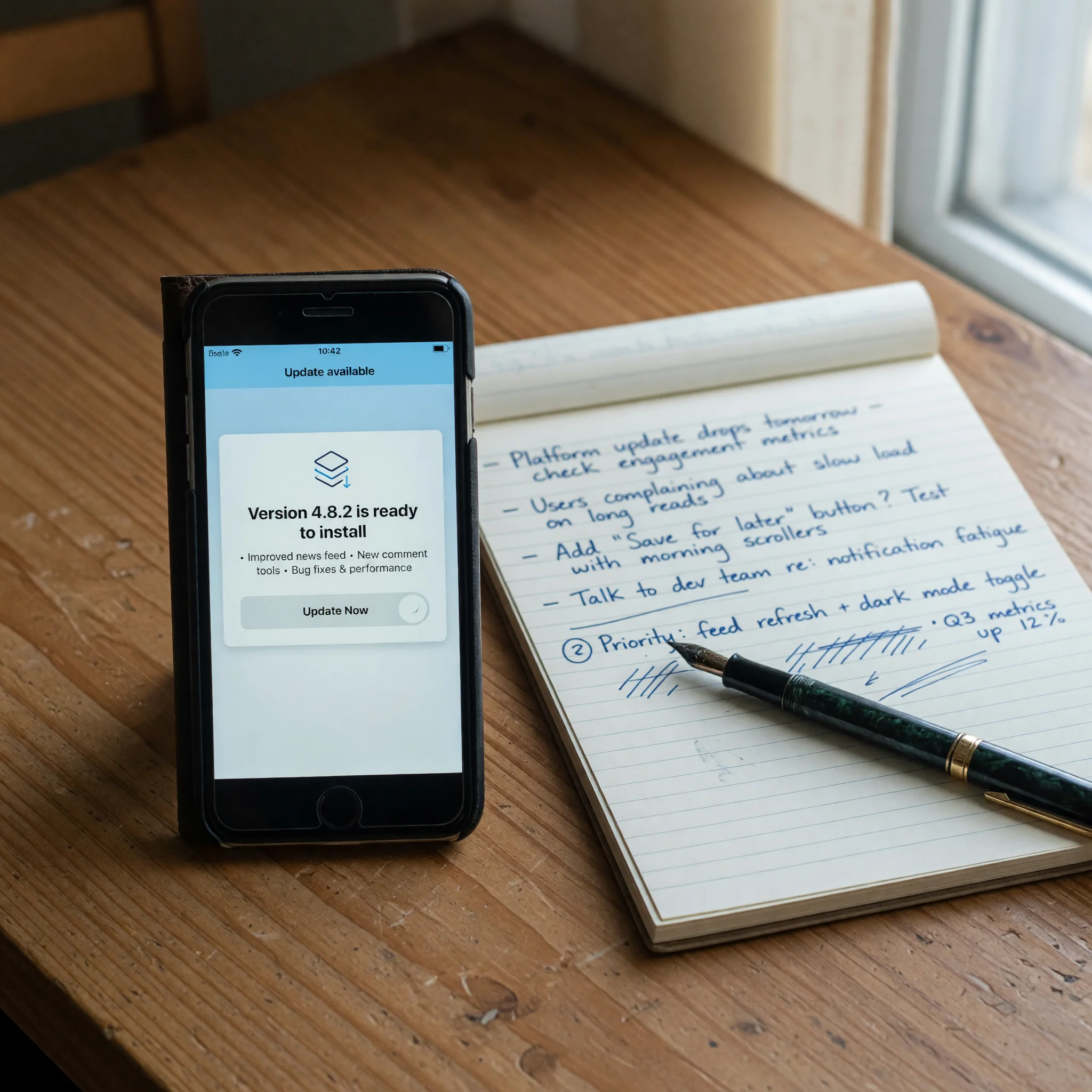 Editorial photograph of a platform update notification on a tablet screen